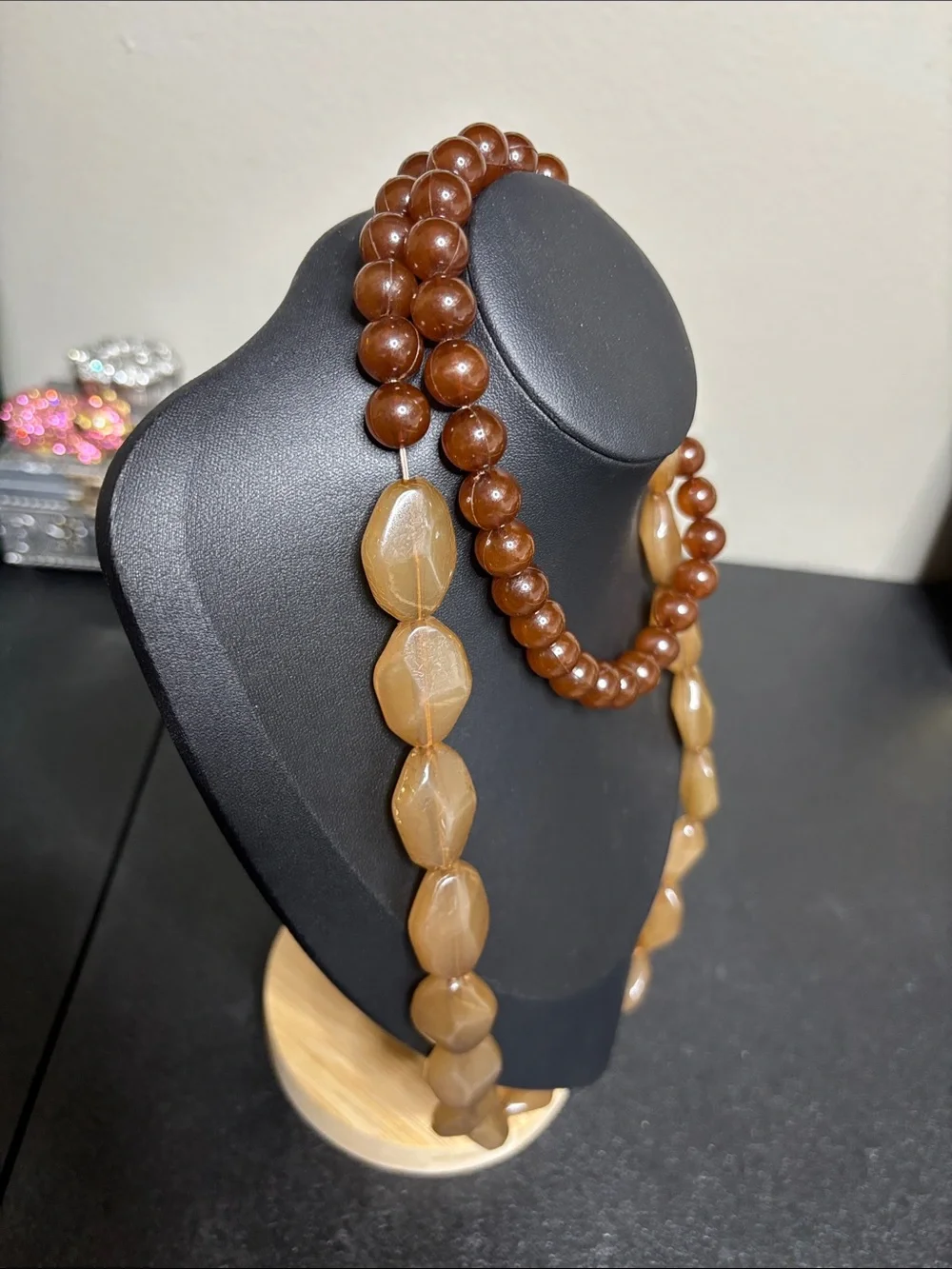 Chunky Acrylic Brown Bead Long Necklace - Women Jewelry